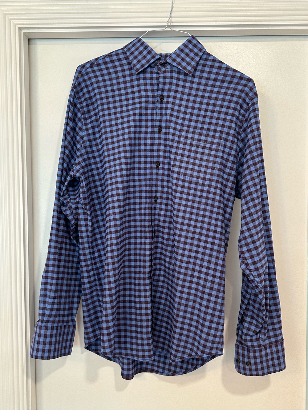 Peter Millar L Men's Blue and Black Check Button-Up Shirt